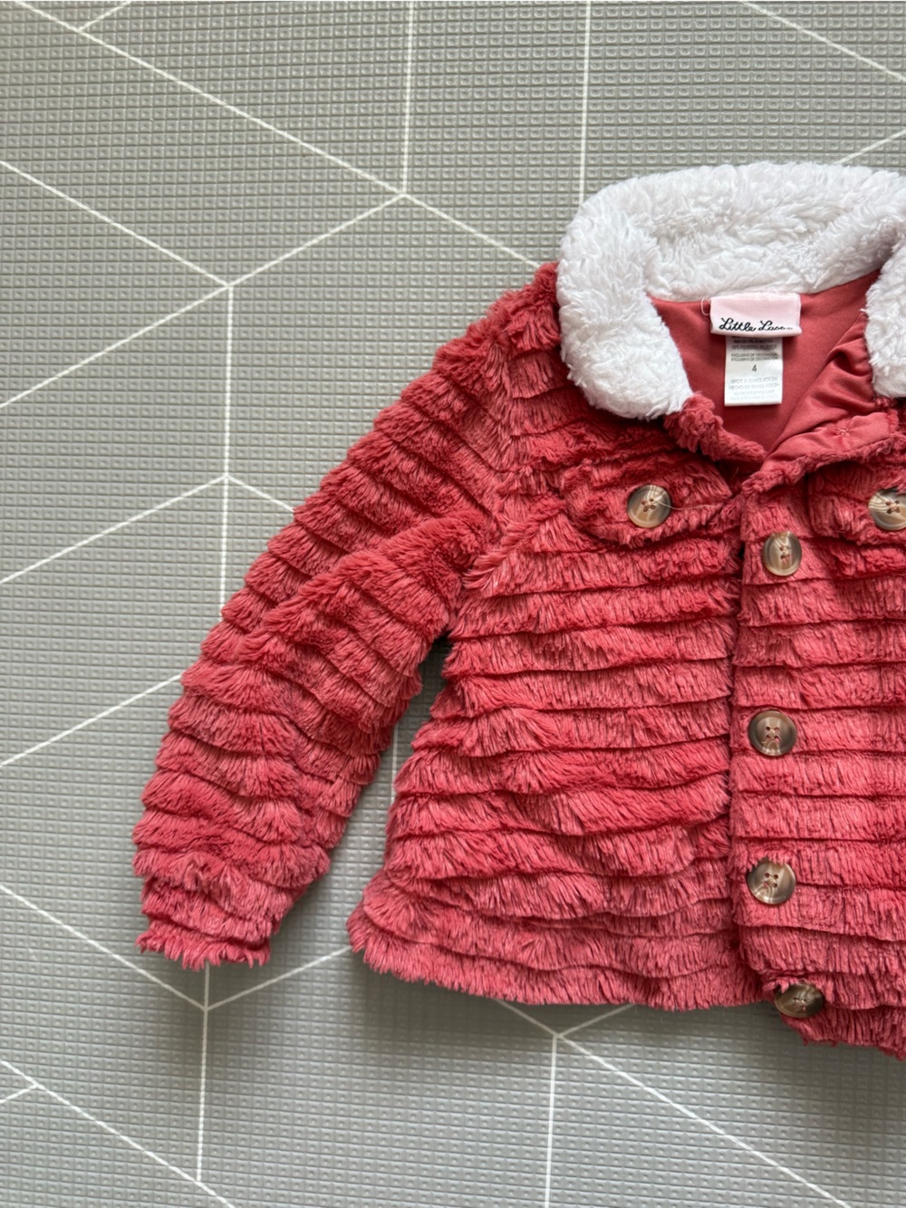 Little Lass|Baby Girl/toddler burnt orange Faux-Fur Sherpa Button Jacket•••4T